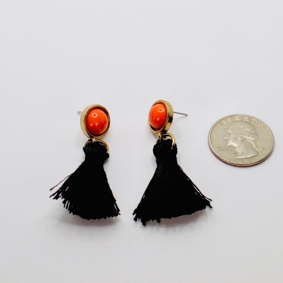 Gold Black Tassel Earrings Fringe Coral Statement Earrings Chic Fashion Mango - Picture 3 of 3